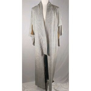 Vintage Japanese Kimono Robe Silk Komon Diamond‎ Print Beige Multi Color Lined
